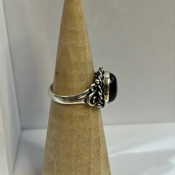 SILVER PLATED BLACK ONYX GEMSTONE RING SIZE 9.25 - Picture 4 of 7